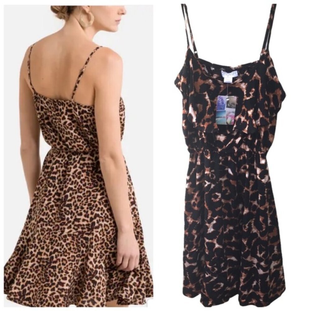 Cotton On NEW Jenny Leopard Animal Print Sundress Mini Dress Adjustable Straps S
